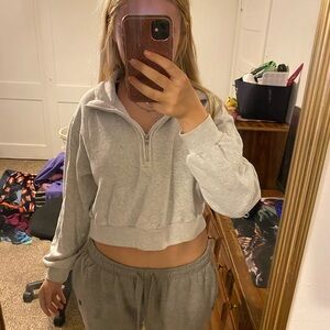 Hollister Light Gray Quarter-Zip Sweatshirt